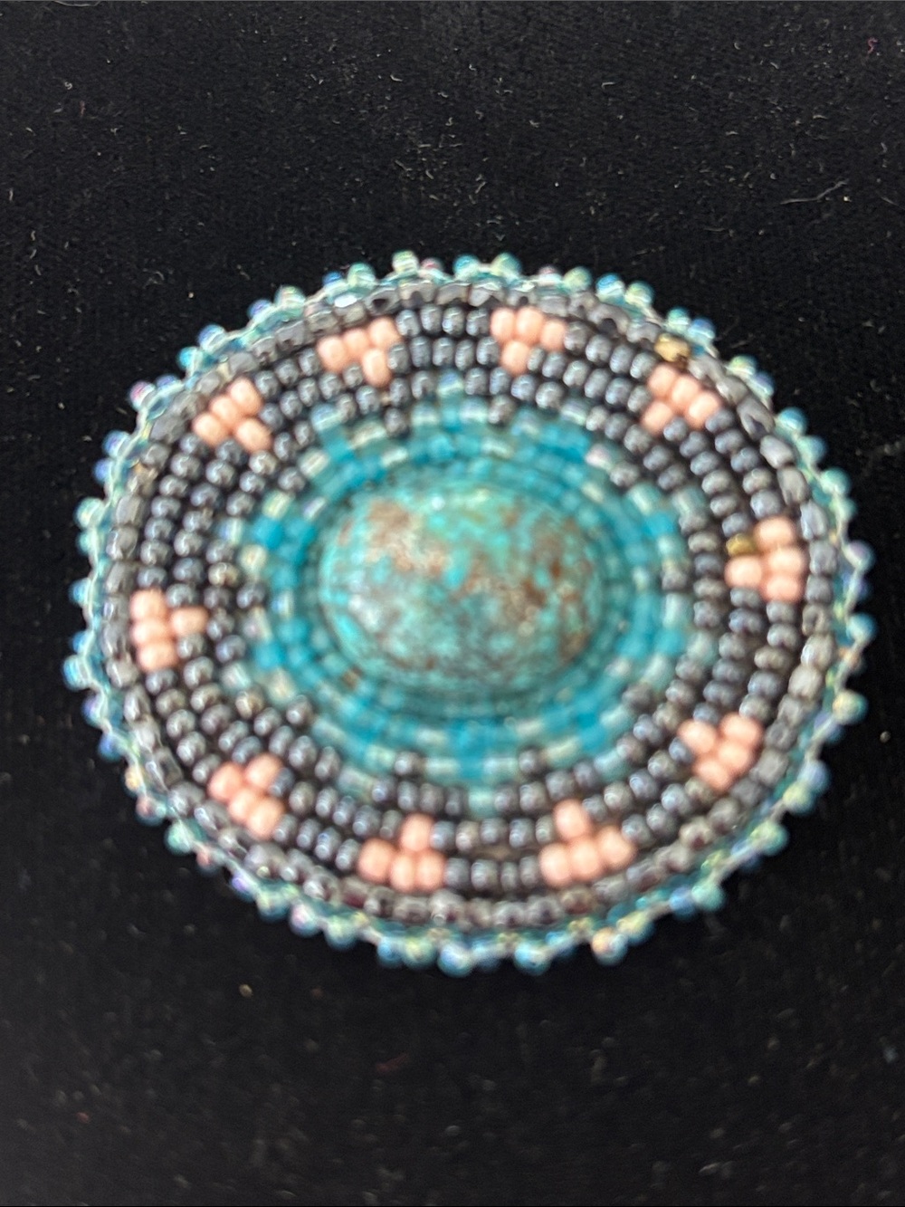 Beaded Turquoise Medallion Brooch